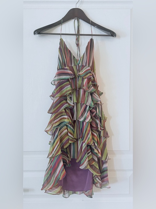 Haute Hippie Dresses & Skirts - Haute Hippie Striped Ruffle Halter Dress in Green, Pink, Purple